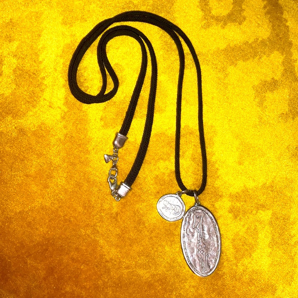 Giraffe & Cat Beaten Silver Medallion Necklace